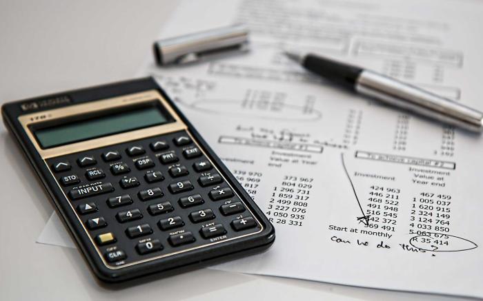 Calculator with financial numbers.